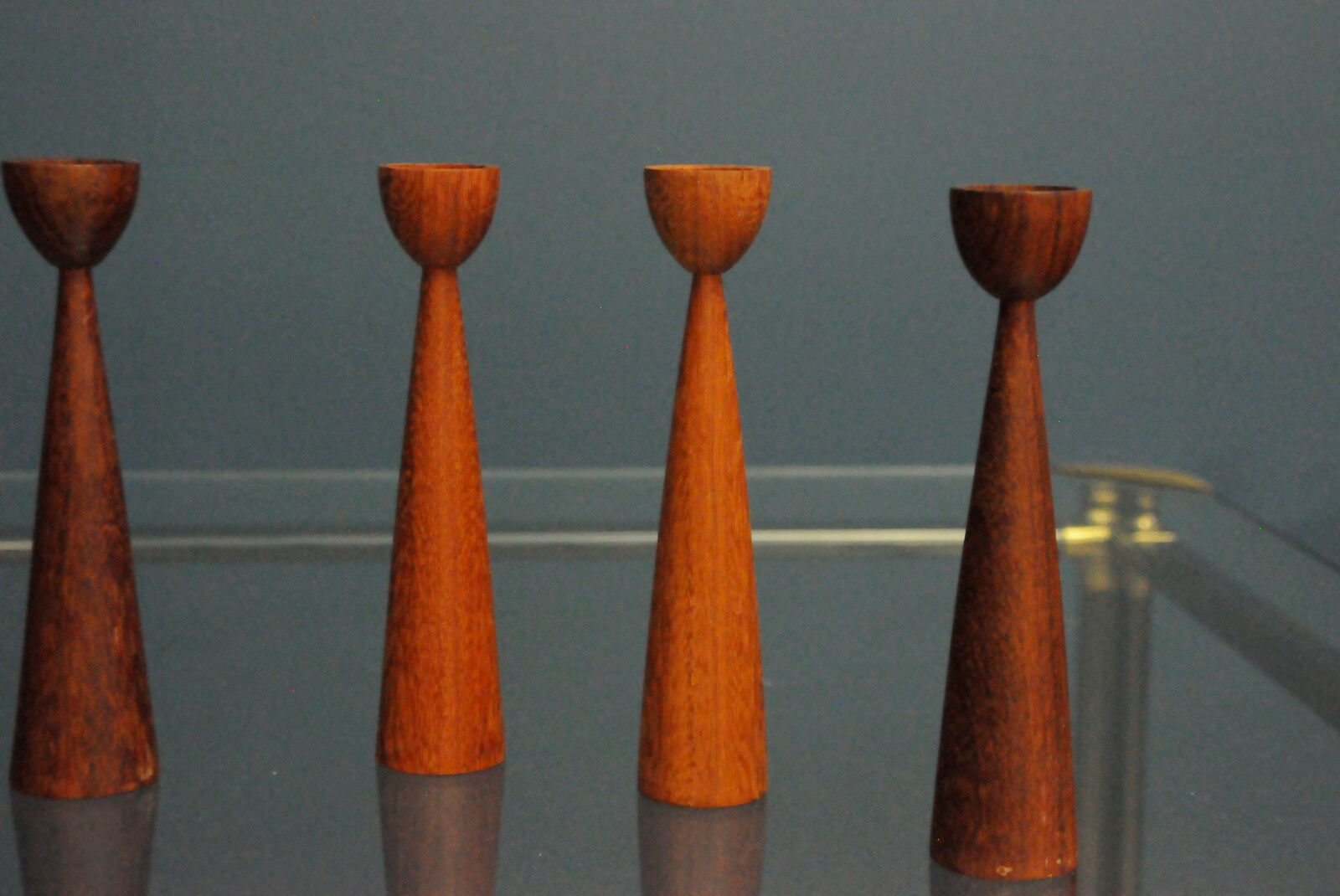 Set of 6 modern Danish teak candlesticks