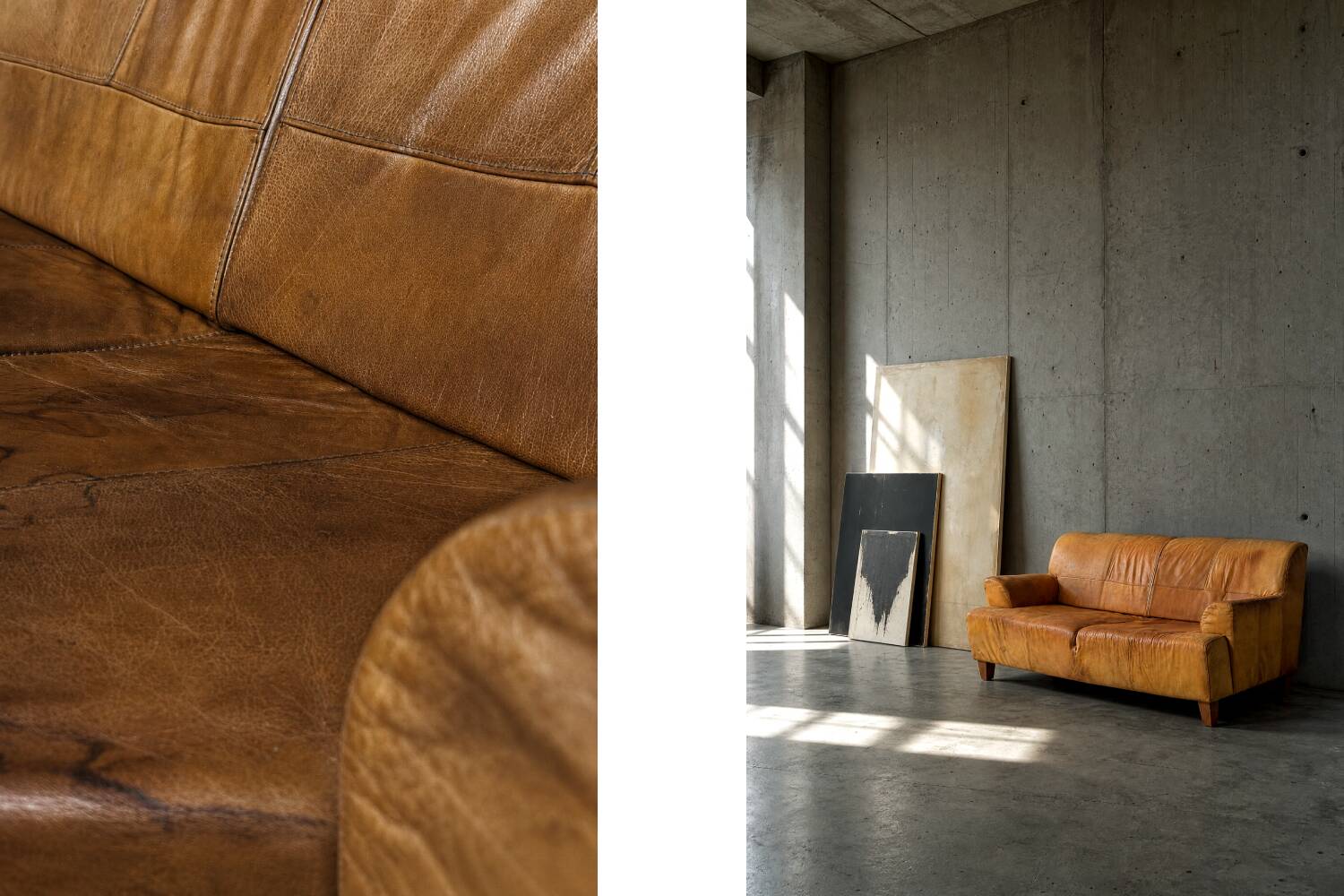 Canapé 3 places en cuir marron industriel vintage des années 1960, style mid-century modern