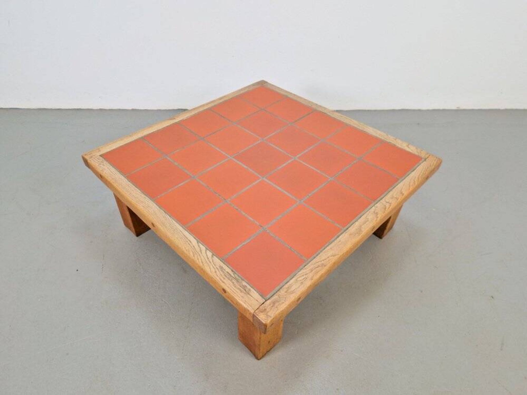 Brutalist Oak Coffee Table with Terracotta Tiles, 1950s