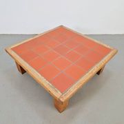 Brutalist Oak Coffee Table with Terracotta Tiles, 1950s