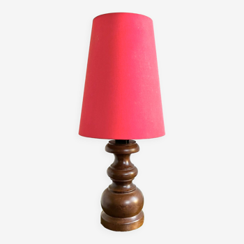 Lampe bois tourné abat-jour cône vintage
