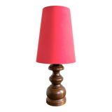 Turned wood lamp with vintage cone shade