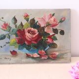 Painting bouquet of flowers, still life, signed Louis Andrey, oil on canvas, mid-twentieth