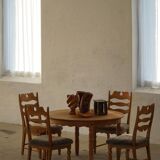 Denmark mid-century, set of 8 oak and lambswool chairs, Henning Kjærnulf, 1960s