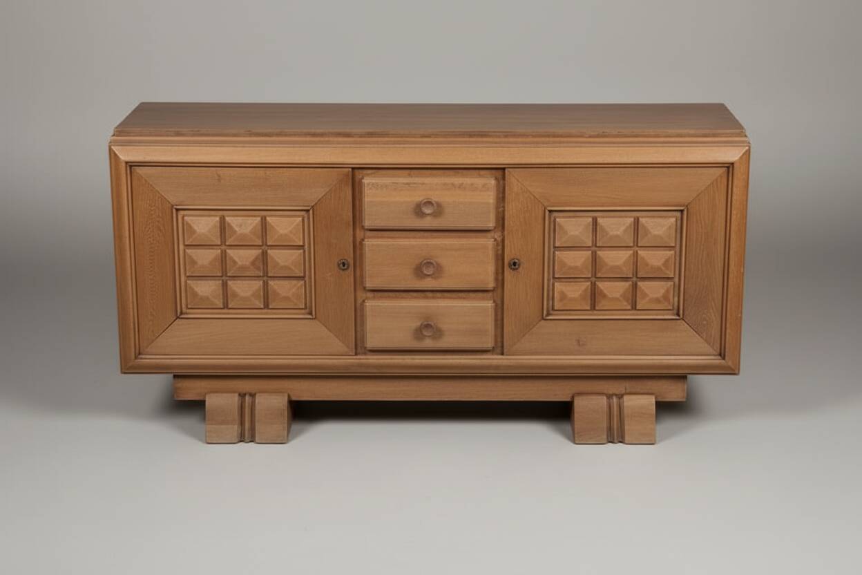 Brutalist oak enfilade, Dudouyt, France, 1940s