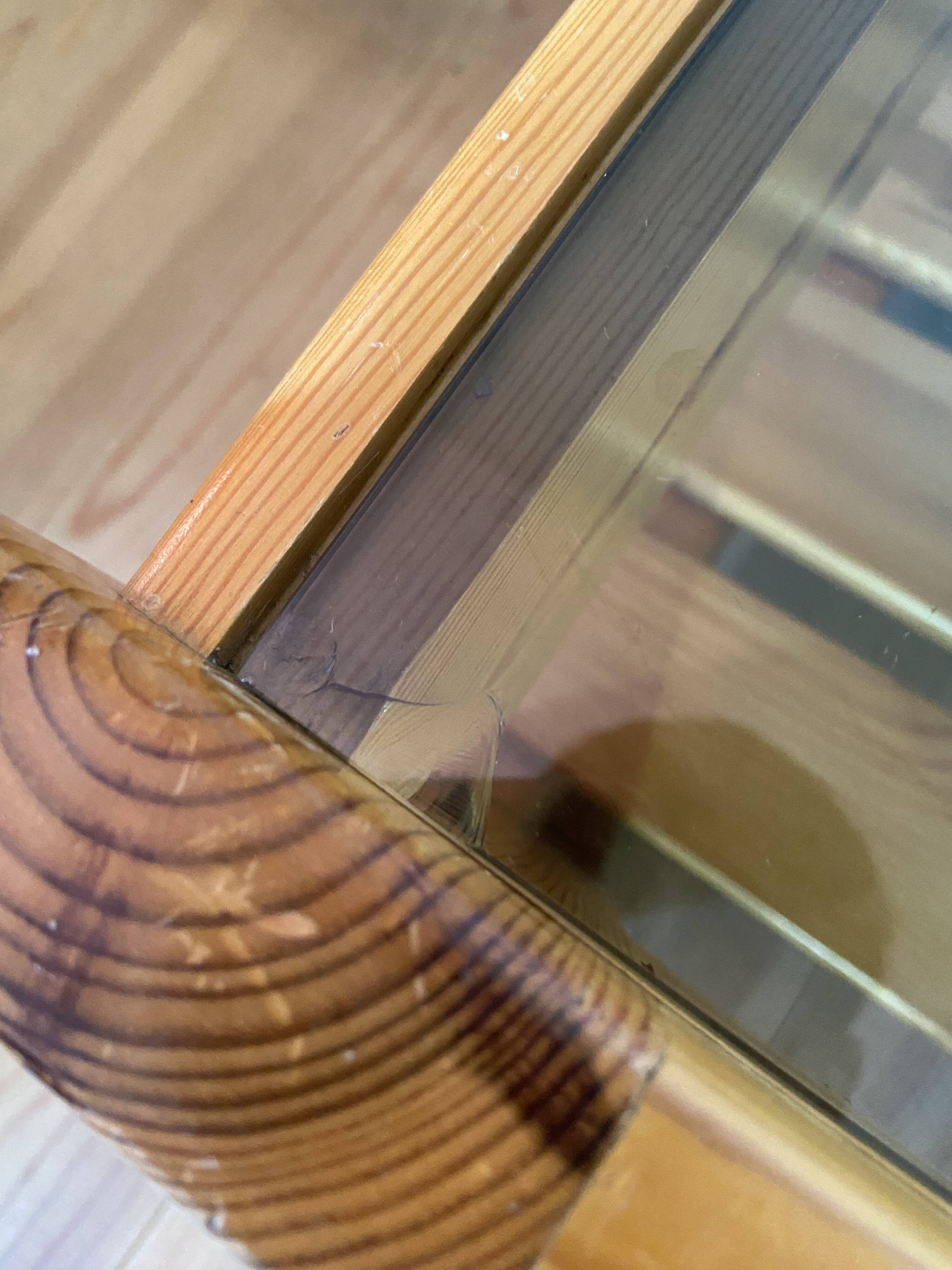 Vintage coffee table in pine and smoked glass