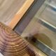Vintage coffee table in pine and smoked glass