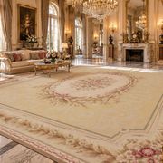 Tapis floral en aiguille Aubusson surdimensionné, très grand, 414 x 604 cm.