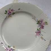Set of 5 porcelain dessert plates pink and purple flowers