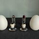 Pair of ouefs sconces in opaline and vintage chromed metal