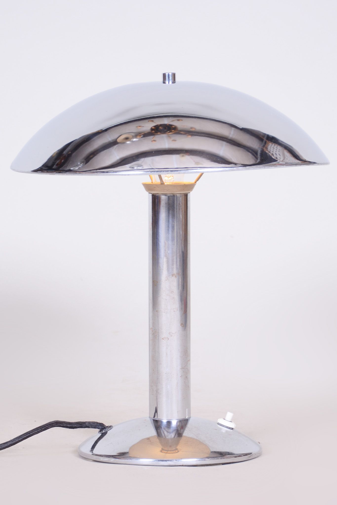 Pair Of Original Art Deco Table Lamps, Chrome-Plated Steel, Czechia, 1930s