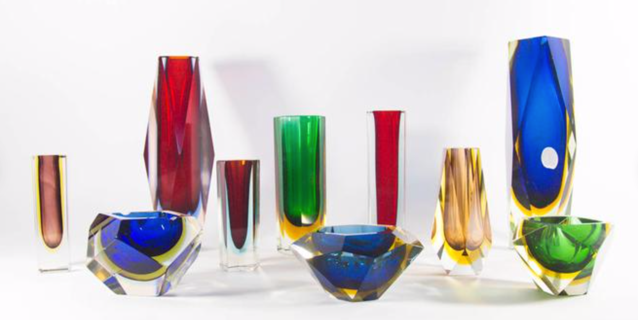 Blue and yellow Murano Mandruzzato ashtray