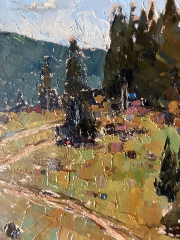 Tableau hsp ''la prairie arborée'' école ukrainienne xx signé + cadre