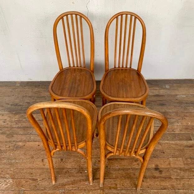 Series of 4 bistro chairs in curved wood fischel n° 196