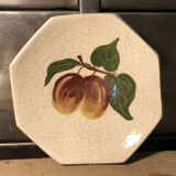 Empty cup pocket in cracked earthenware decoration plums signed Lauray