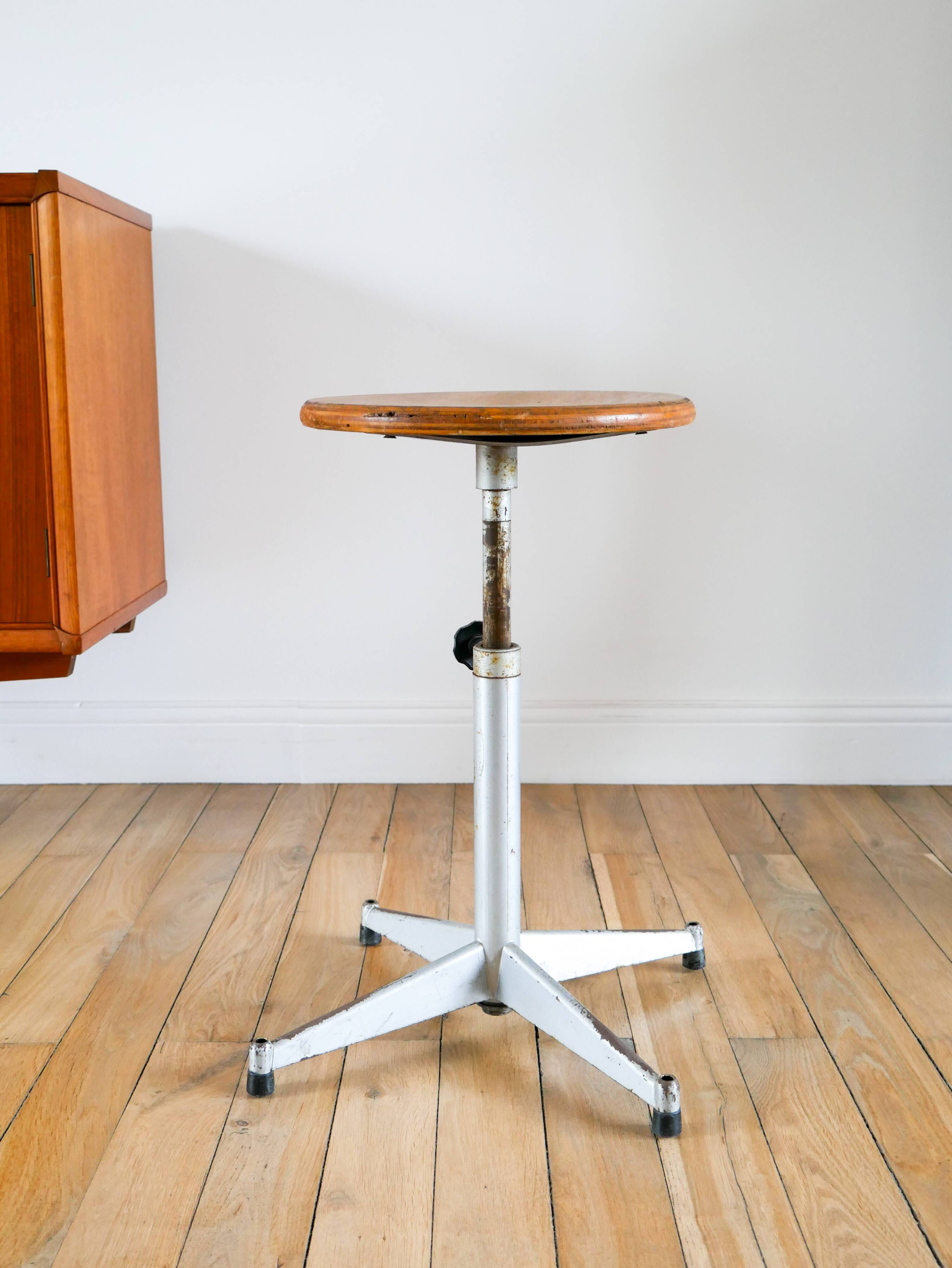 Industrial workshop stool, Made in France, adjustable height, 1970