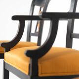 Set of 2 Black and Gold Armchairs and 4 Chairs, Empire style