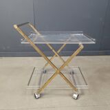 Vintage lucite and brass trolley, 1970s