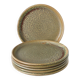Lot de 6 assiettes plates en grès moucheté, Marron & Vert, Fabrication Arti