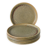 Lot de 6 assiettes plates en grès moucheté, Marron & Vert, Fabrication Arti
