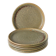 Lot de 6 assiettes plates en grès moucheté, Marron & Vert, Fabrication Arti