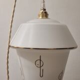White opaline pendant lamp with gold décor