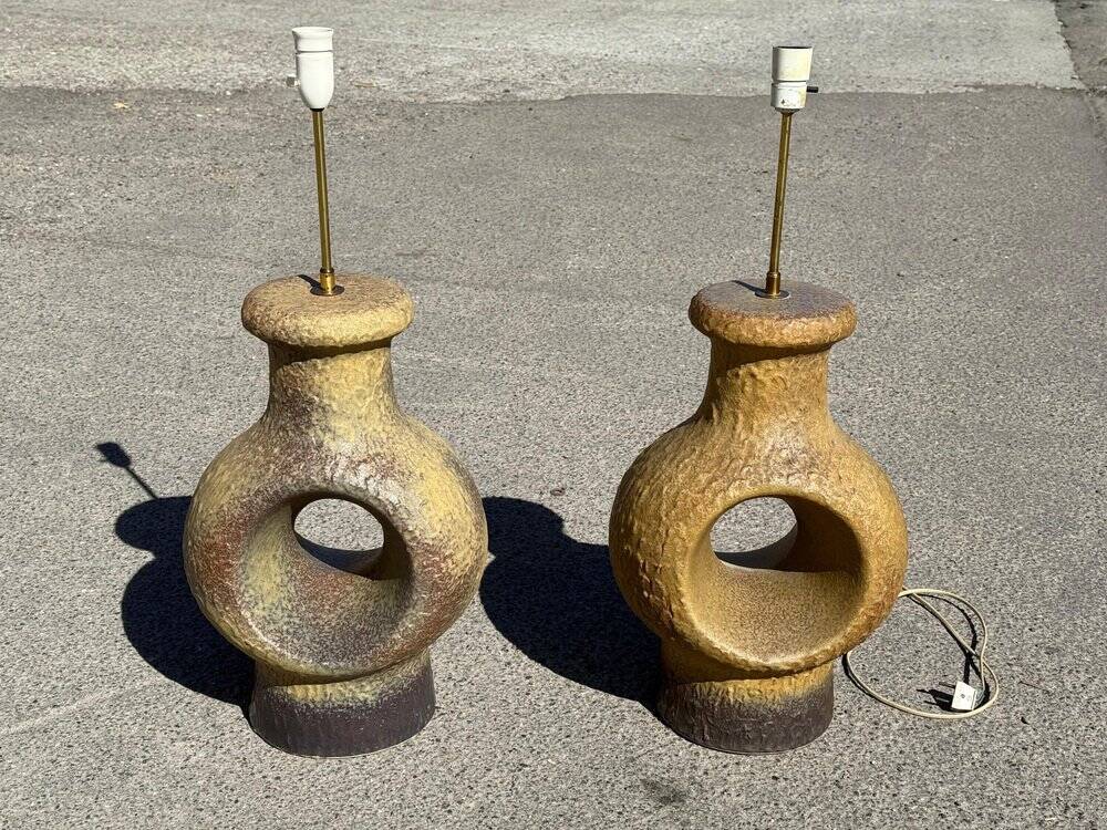 Set of 2 Danish modernist stoneware lamps from the mid-century, 1960s