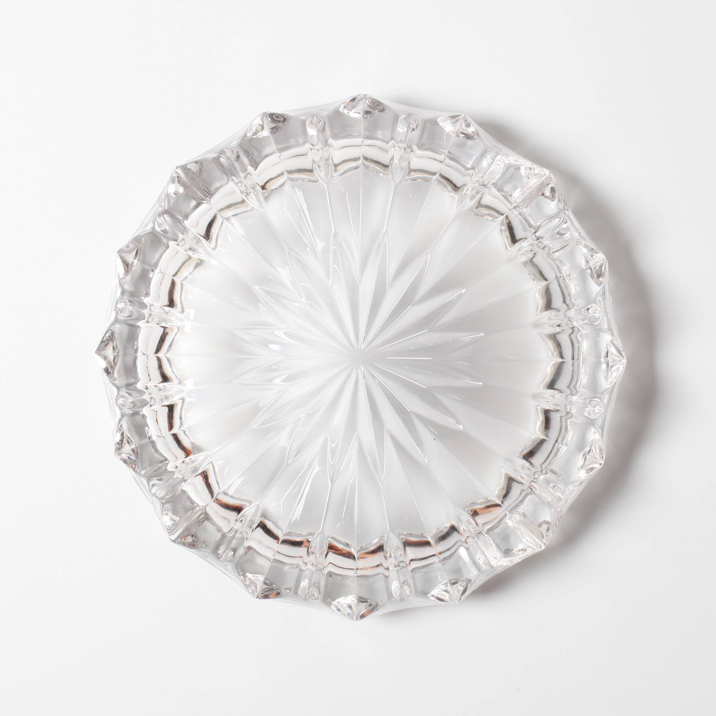 Vintage Heavy Cut Glass Ashtray, Large Round Mid-Century Accessory