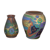 Two Belgium country vases low unique pieces signed