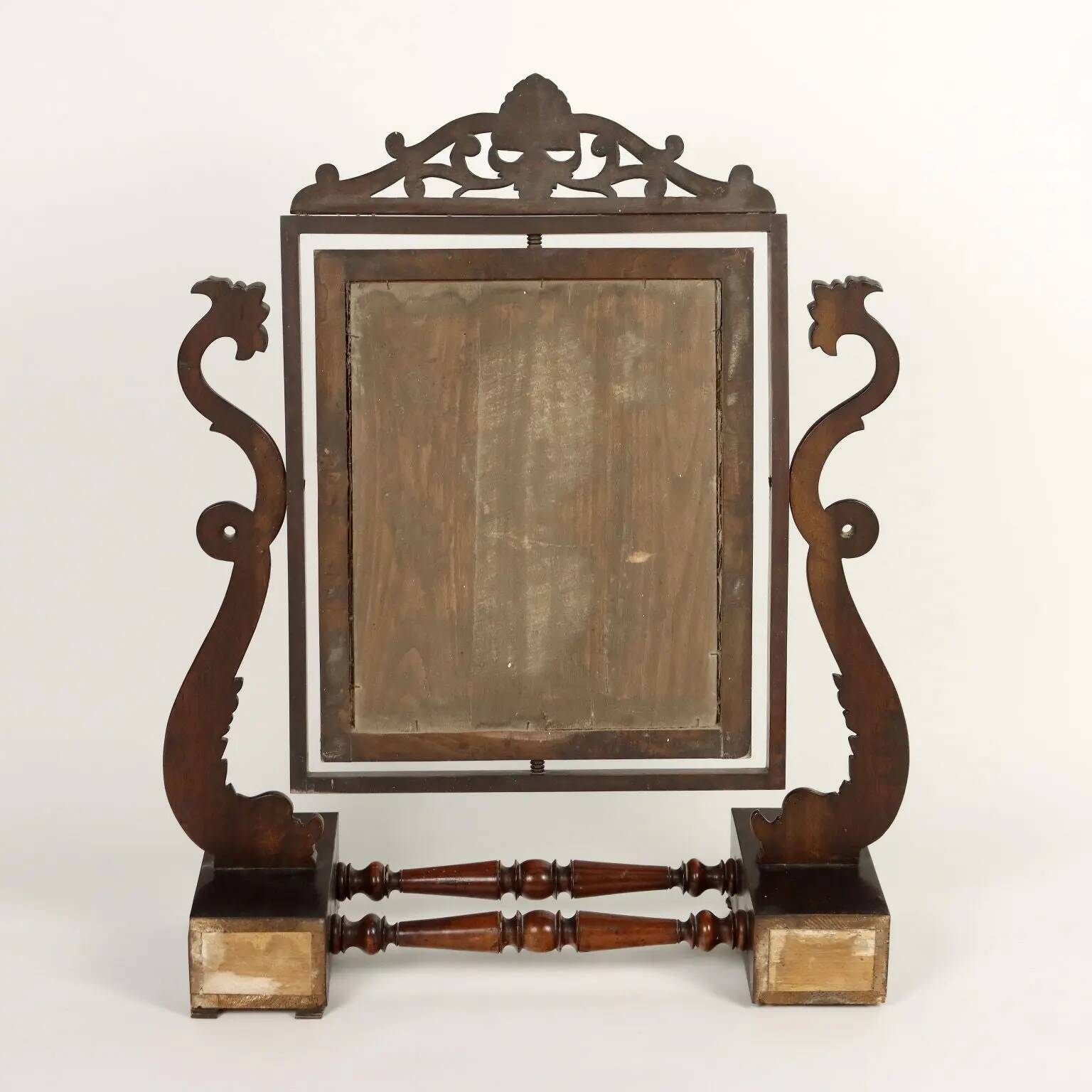 Small antique psyché mirror in mahogany and poplar, Italy, 19th century.