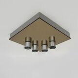 Vintage smoked mirror ceiling light with 4 bulbs, stainless steel structure and mirror.