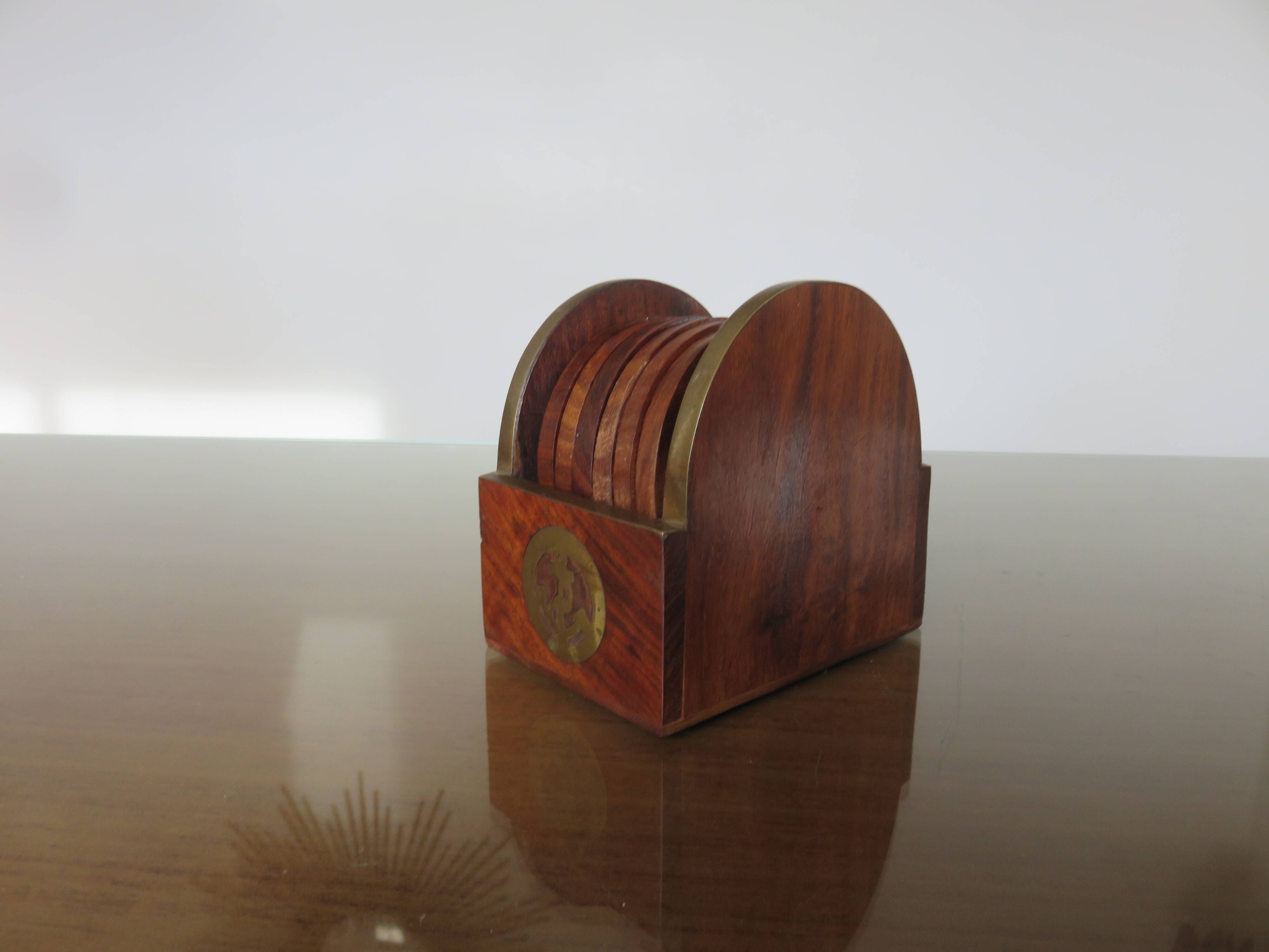 6 coasters in rosewood and brass 1970