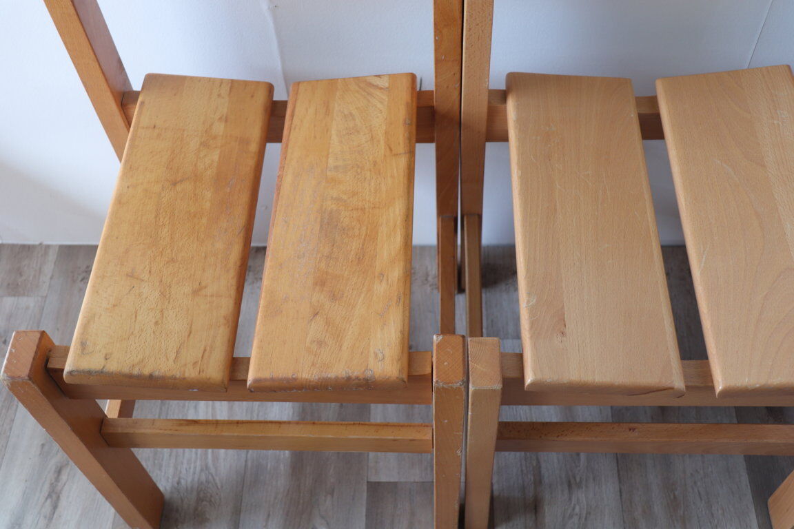 Series of 6 vintage chairs in solid pine 1960