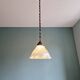 Large Holophane pendant light in transparent grooved glass