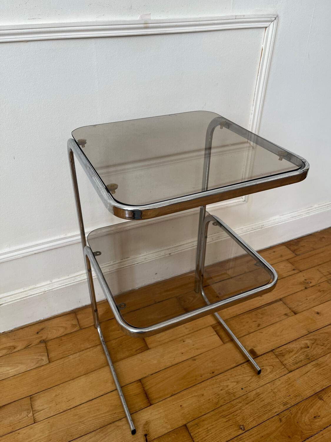 Vintage chrome and smoked glass side table