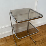 Vintage chrome and smoked glass side table