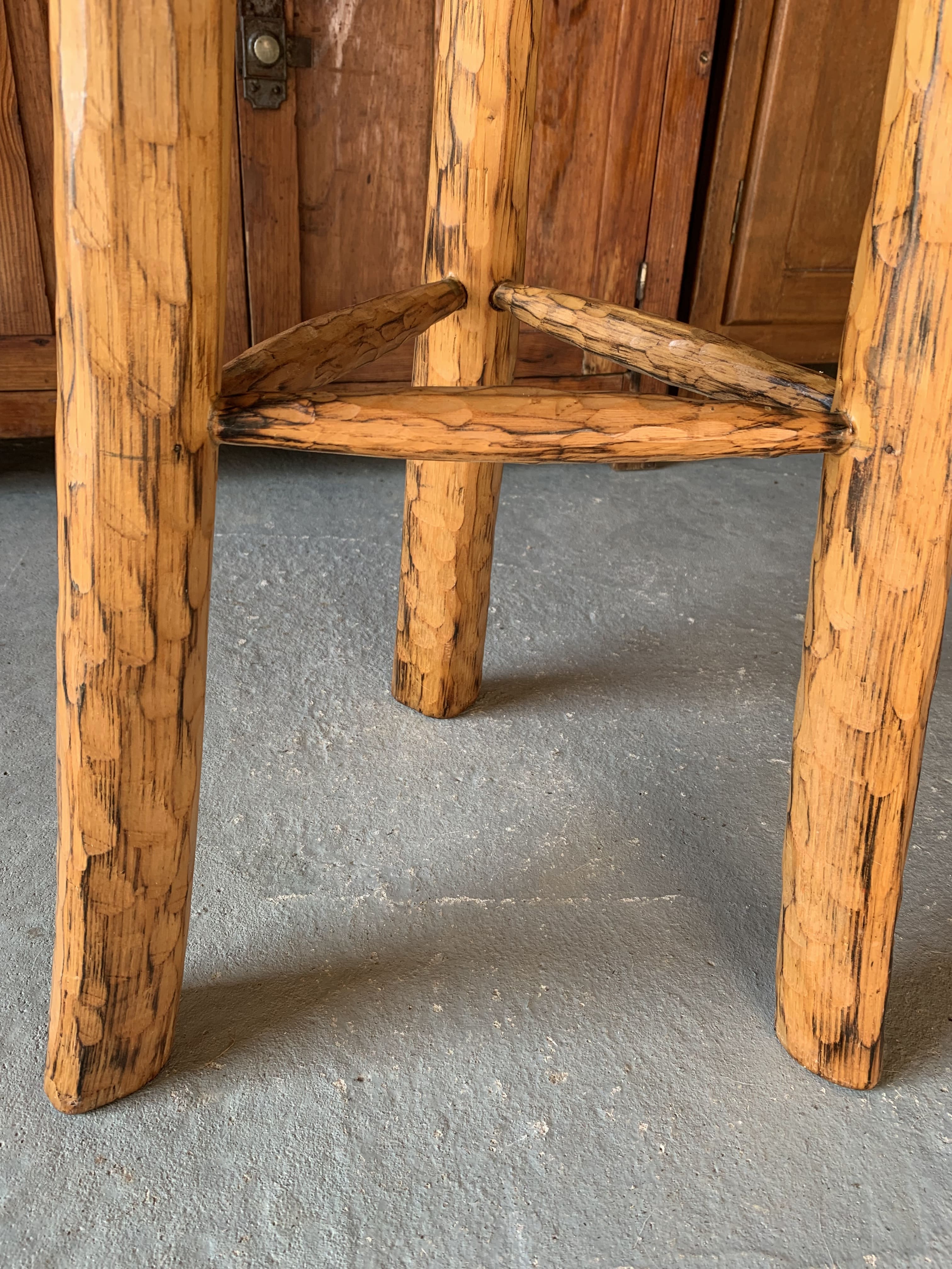 Brutalist tripod high stool - wood