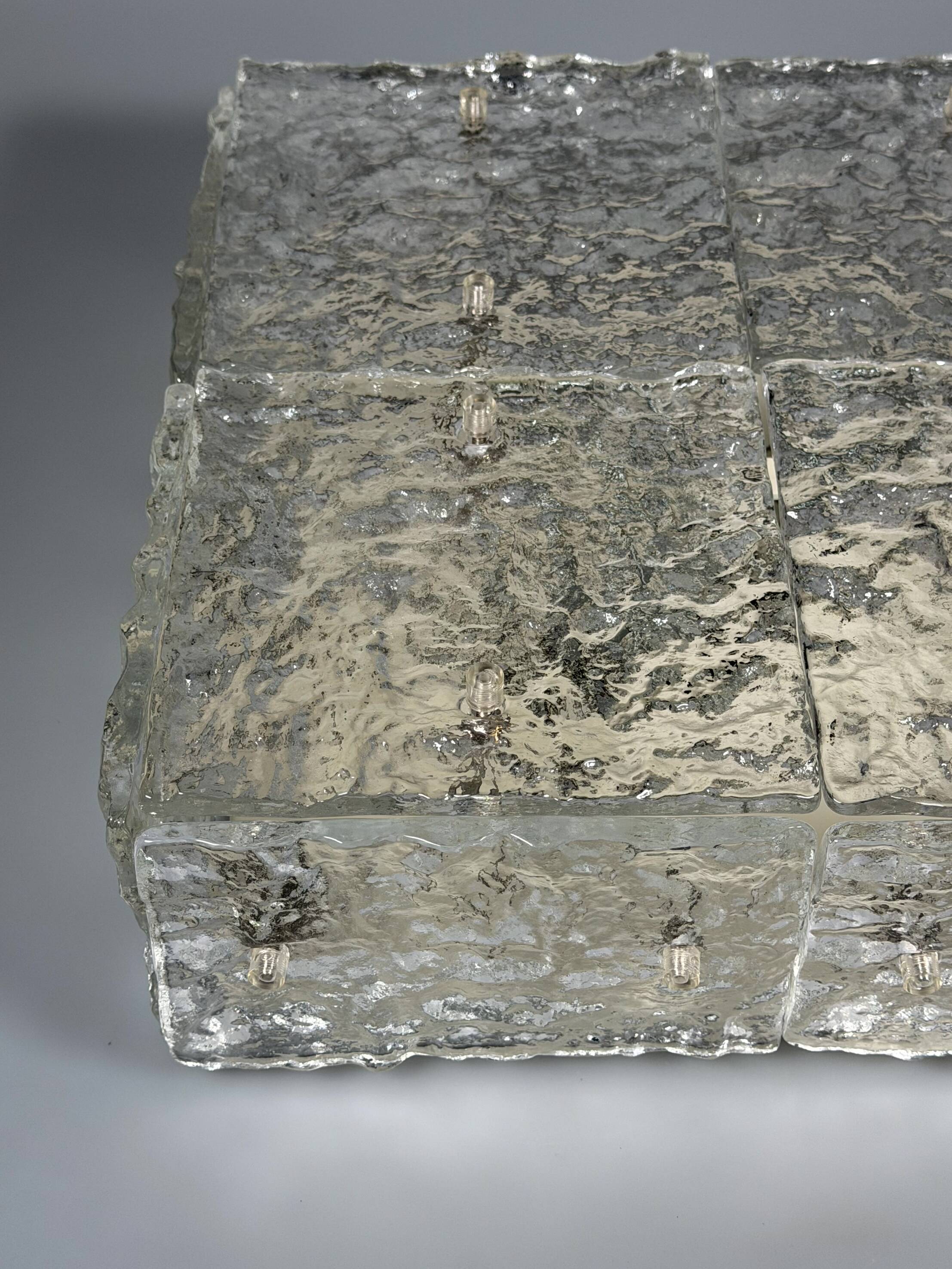 1960s 1970s Ice Glass Flush Mount Plafoniere by Kalmar Franken KG Austria