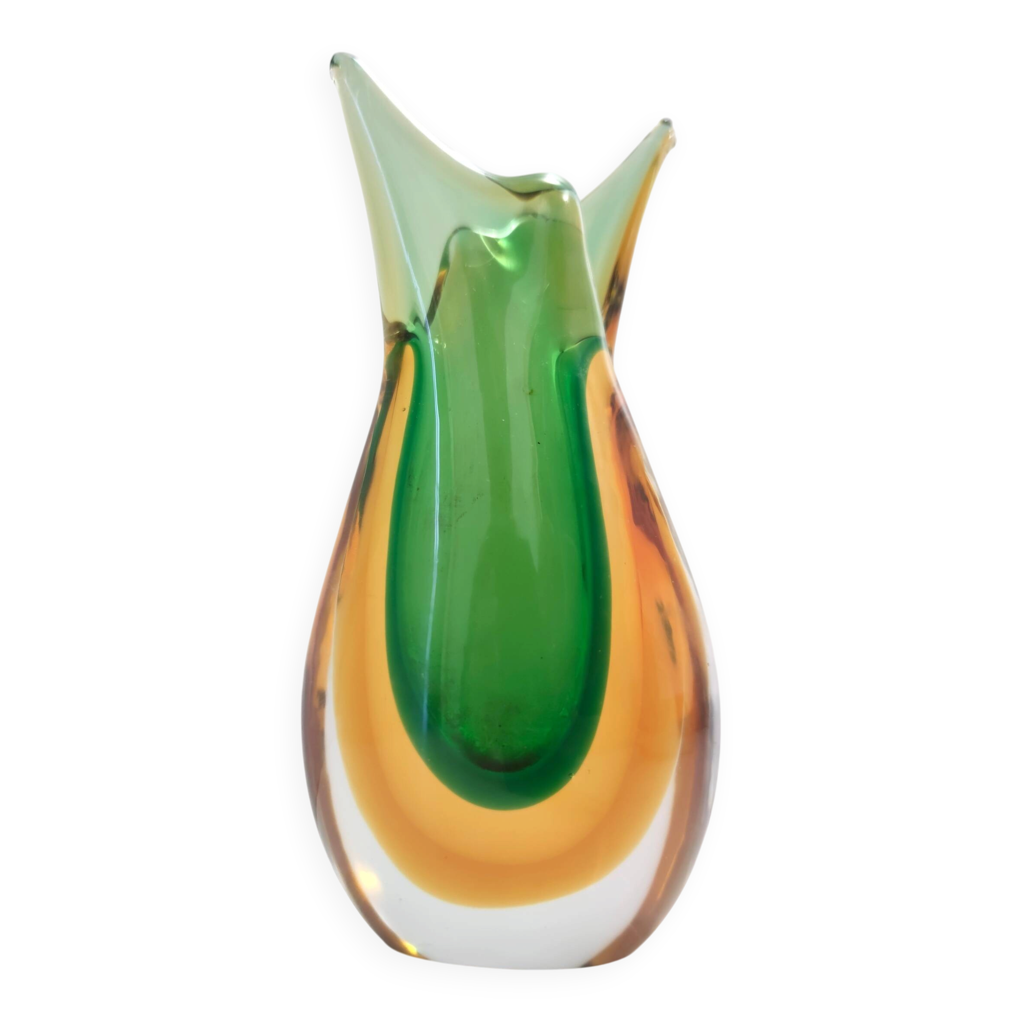 Vintage Green and Orange Sommerso Murano Glass Vase by Flavio Poli, Italy