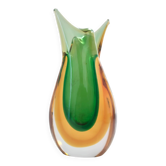 Vintage Green and Orange Sommerso Murano Glass Vase by Flavio Poli, Italy