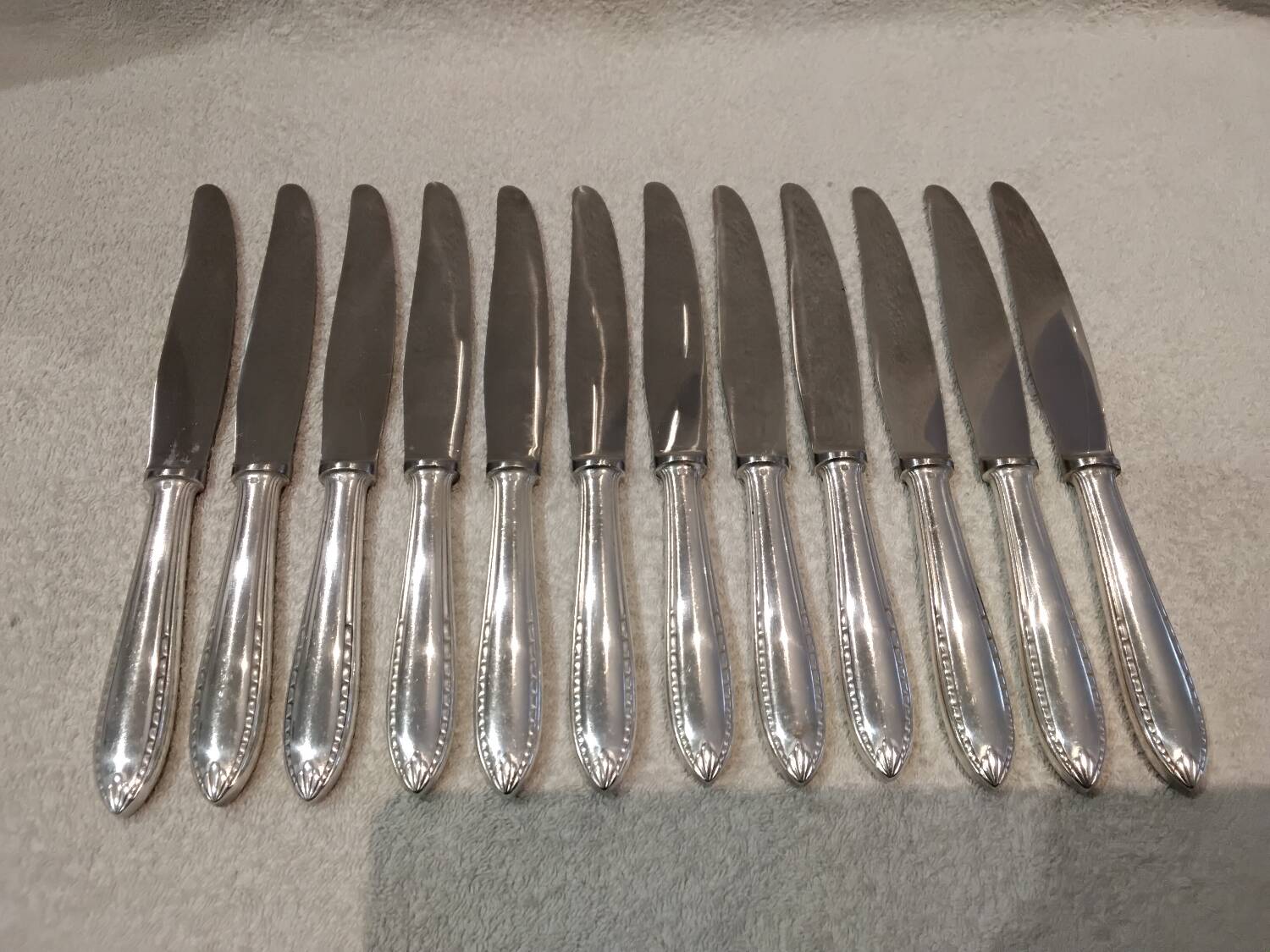12 silver-plated metal table knives by Christofle Albatros, 24.7 cm.
