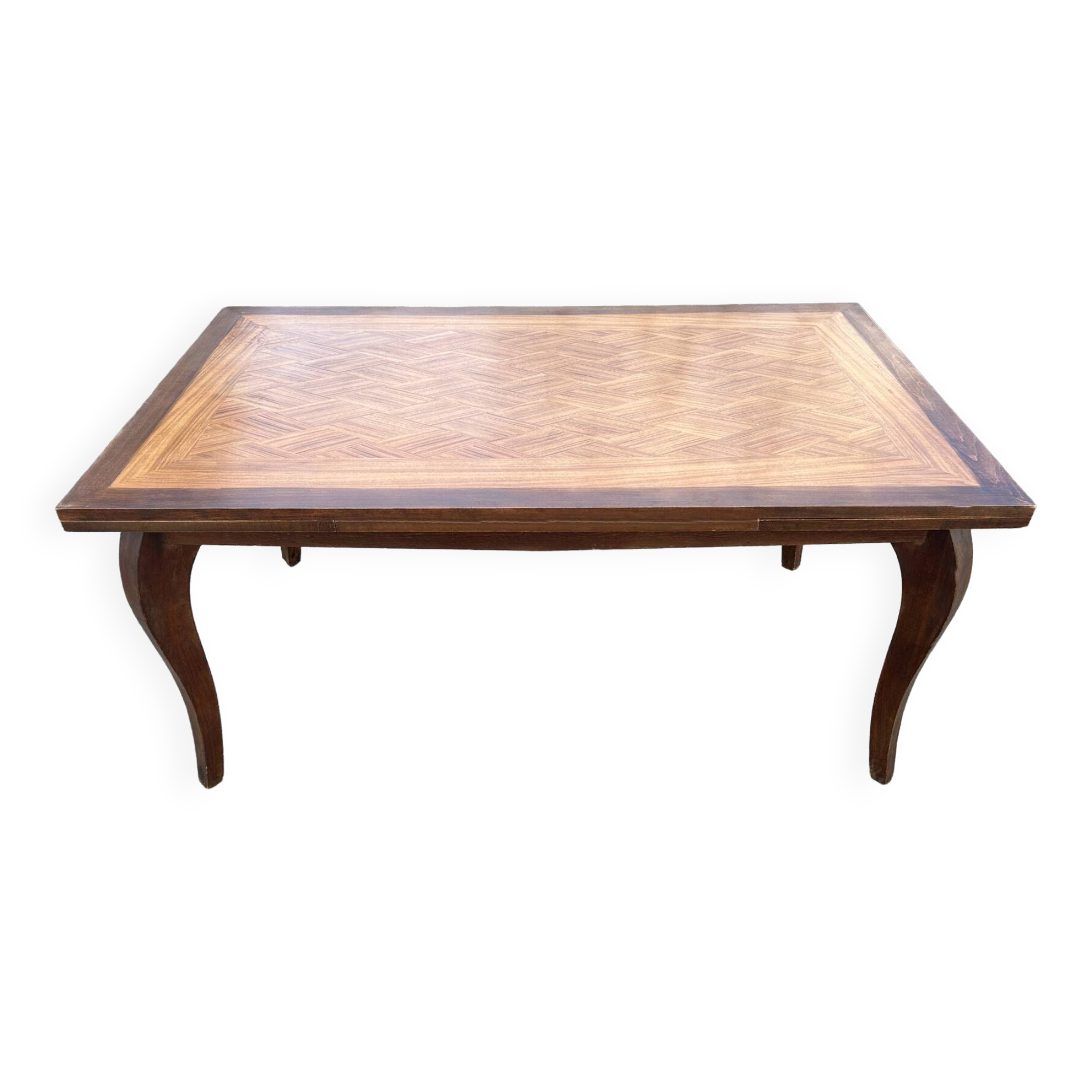 Large extendable table, marquetry, oak, vintage, 1950s