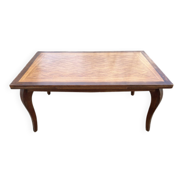 Grande table extensible, marqueterie, chêne, vintage, années 50