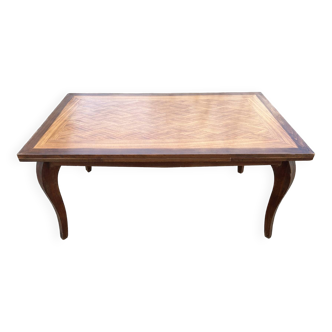 Grande table extensible, marqueterie, chêne, vintage, années 50