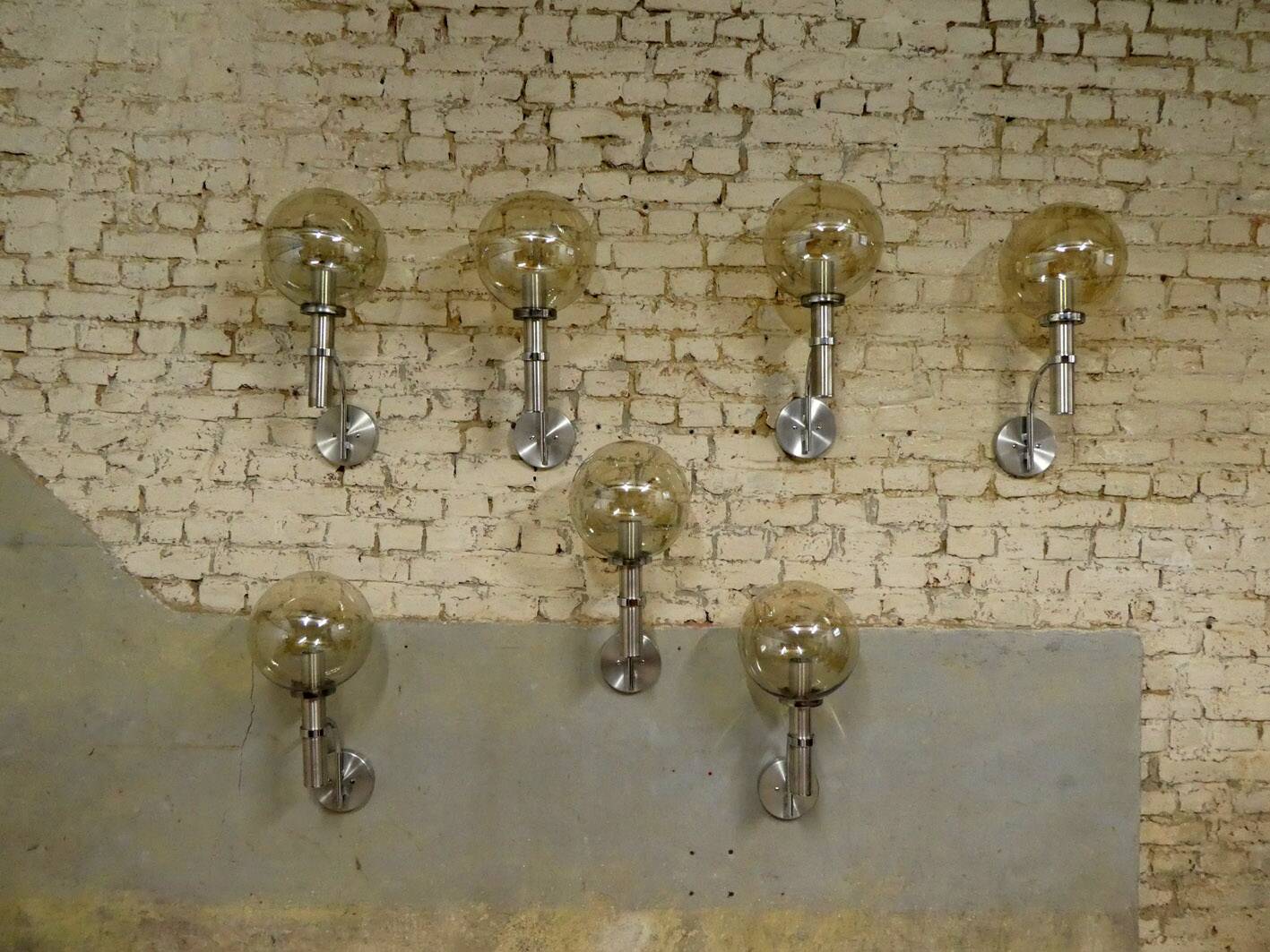 chrome & smoked glass wall light, 1970