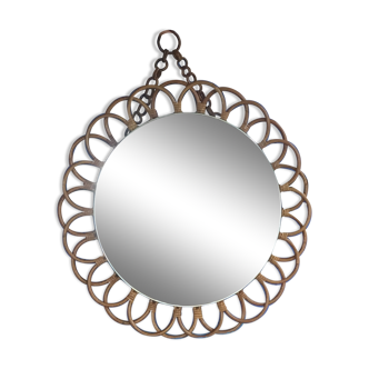 Rattan sun mirror from the 60s 70x80cm