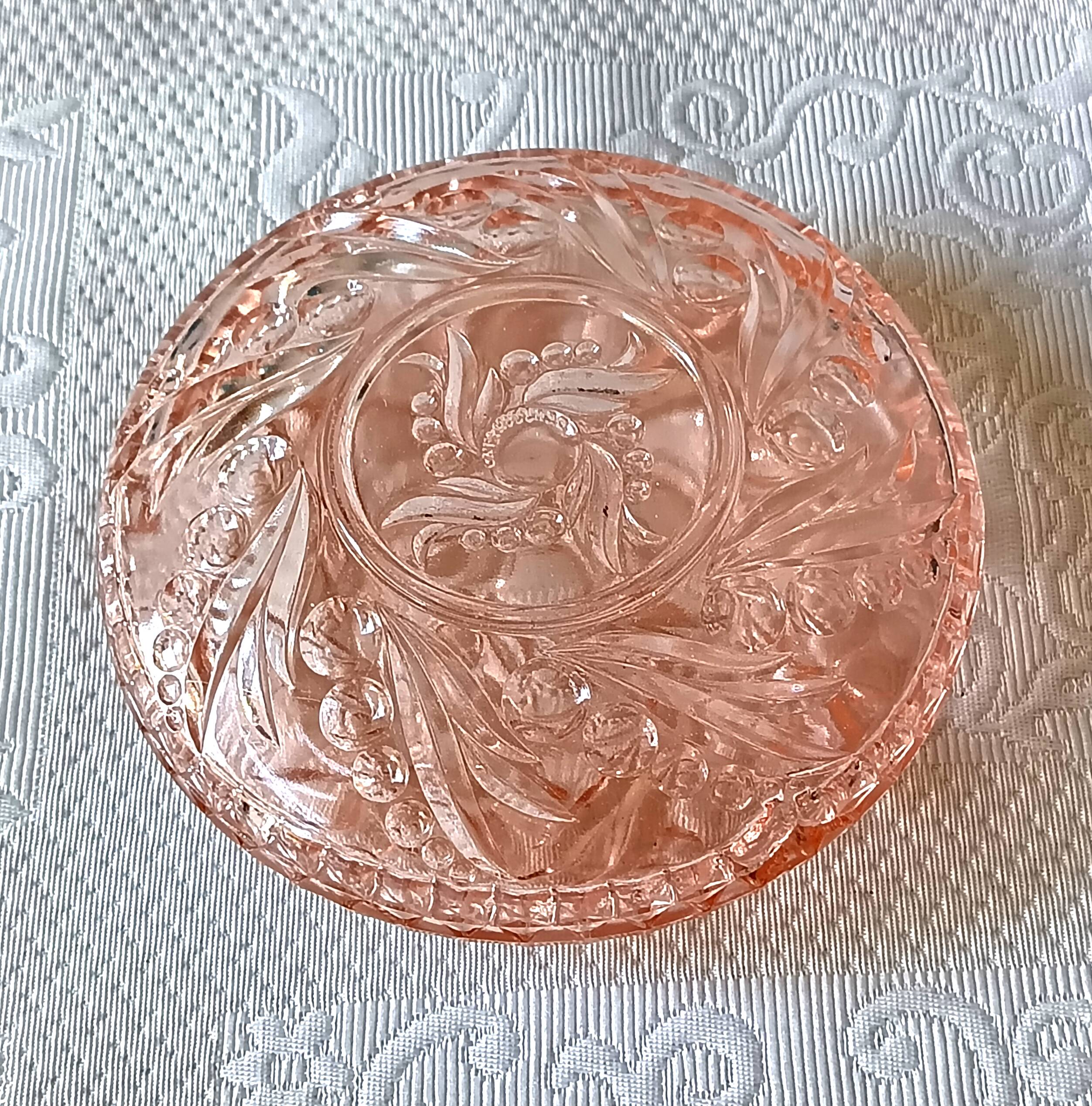 EMPTY POCKETS, small pink glass jewelry box, double bowl