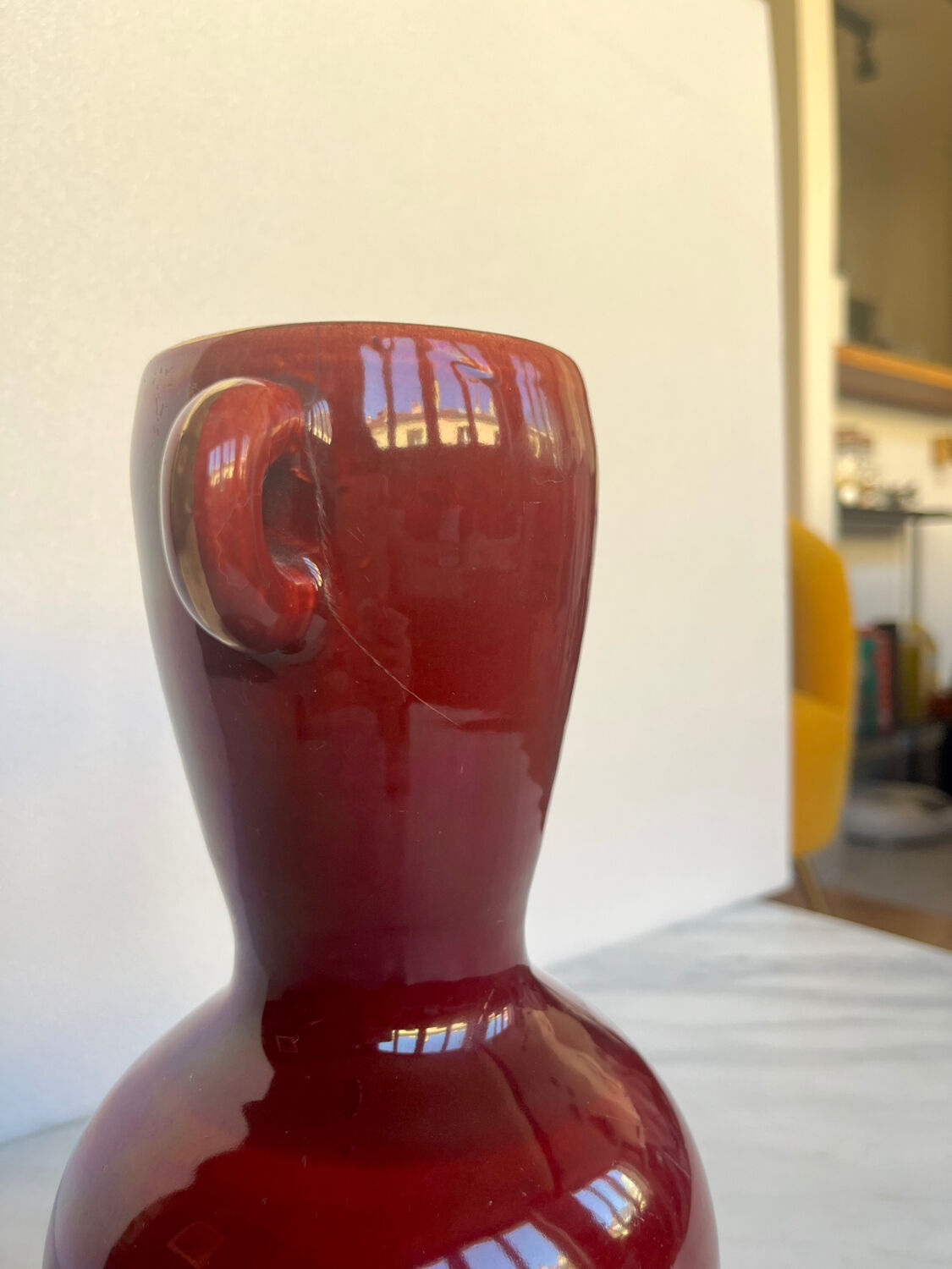 Vintage Accolay vase in red ceramic, double handle.