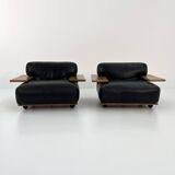 Pair of black leather "Pianura" armchairs by Mario Bellini for Cassina, 1970