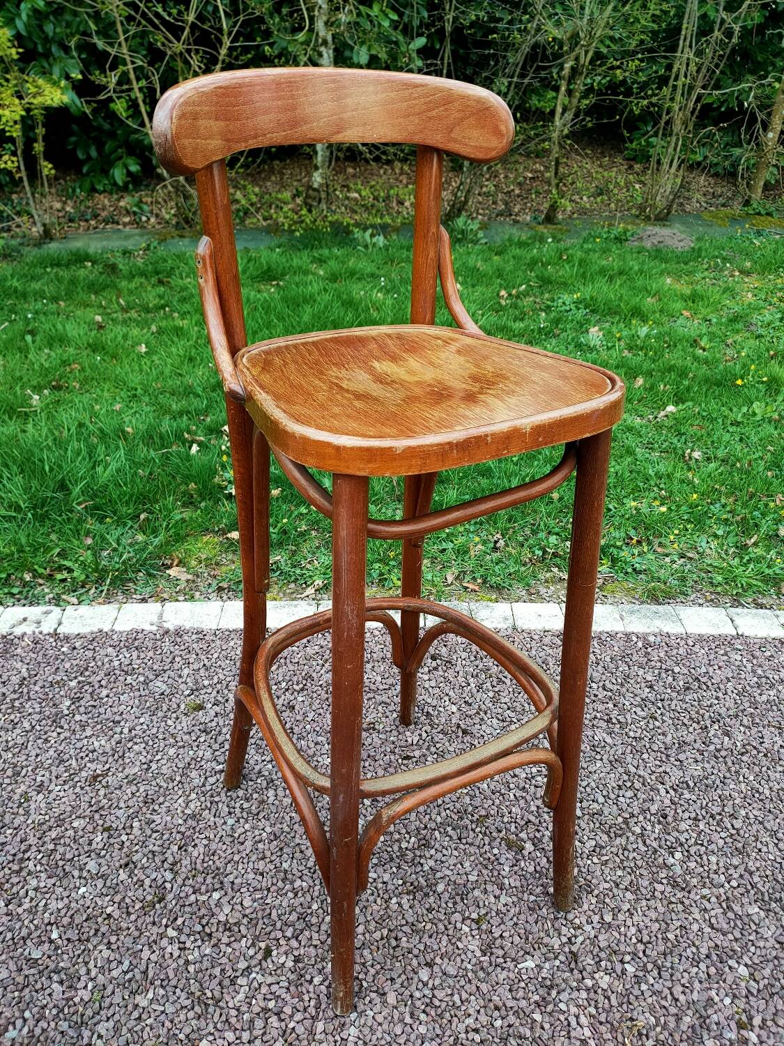 Antique turned wooden bar stool